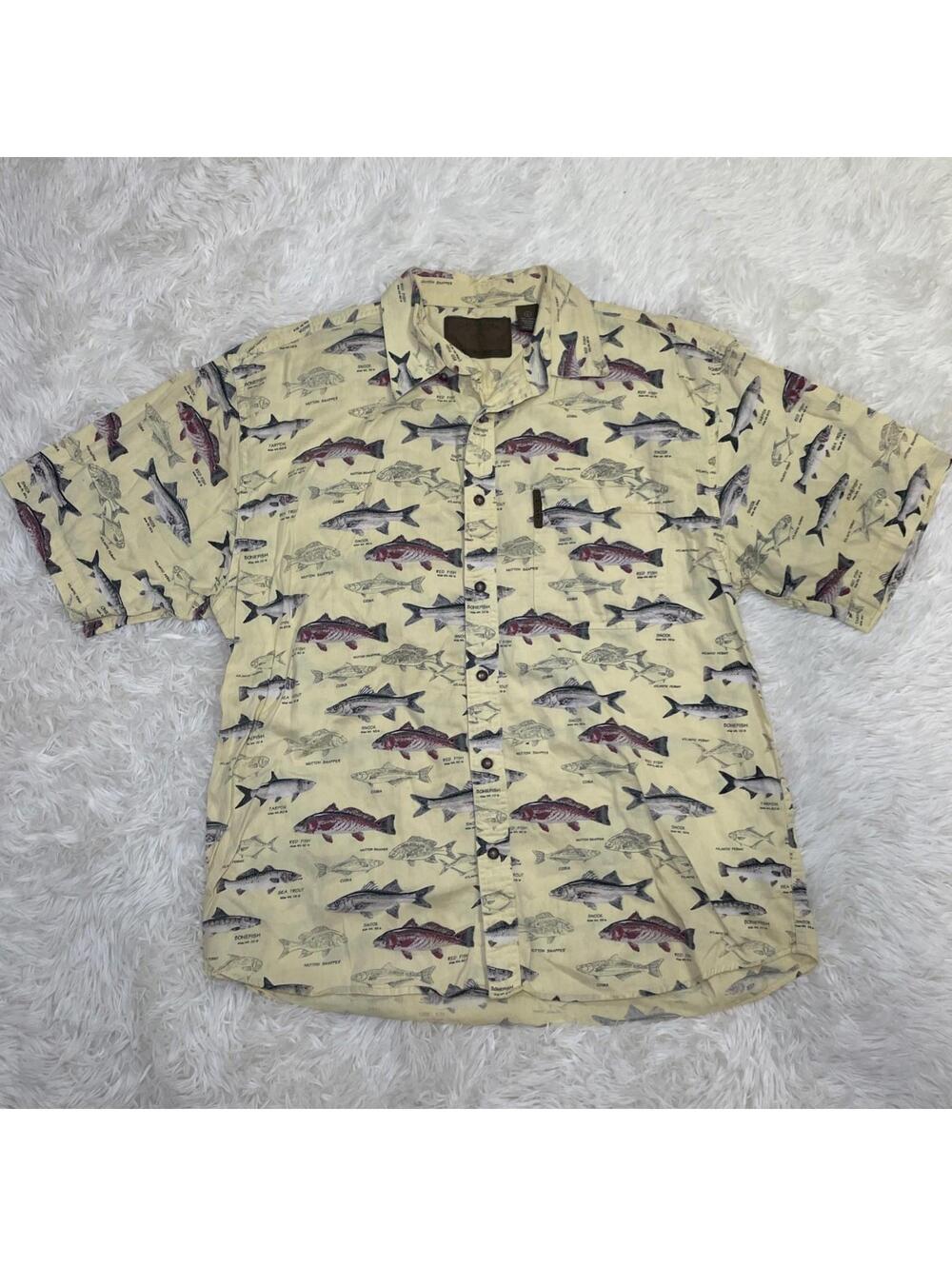Clearwater Outfitters Hawaiian Shirt Size L Mens Fish Types 100% Cotton